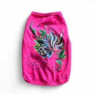 🌹 Christian Audigier by Chromebones Pink Dog Tee - M